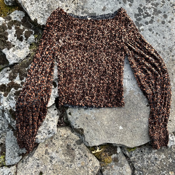 Anthropologie Balloon-sleeve Smocked Velvet Top - Womens - freepeople - Leopard - Picture 3 of 7